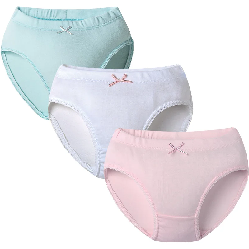 3 Pairs of Briefs THREEGUN/детское нижнее белье для девочек; хлопковые трусы; детские короткие трусики; дышащие трусы со средней талией для подростков; нижнее белье с бантом из ленты - Цвет: 3 Pairs of Briefs