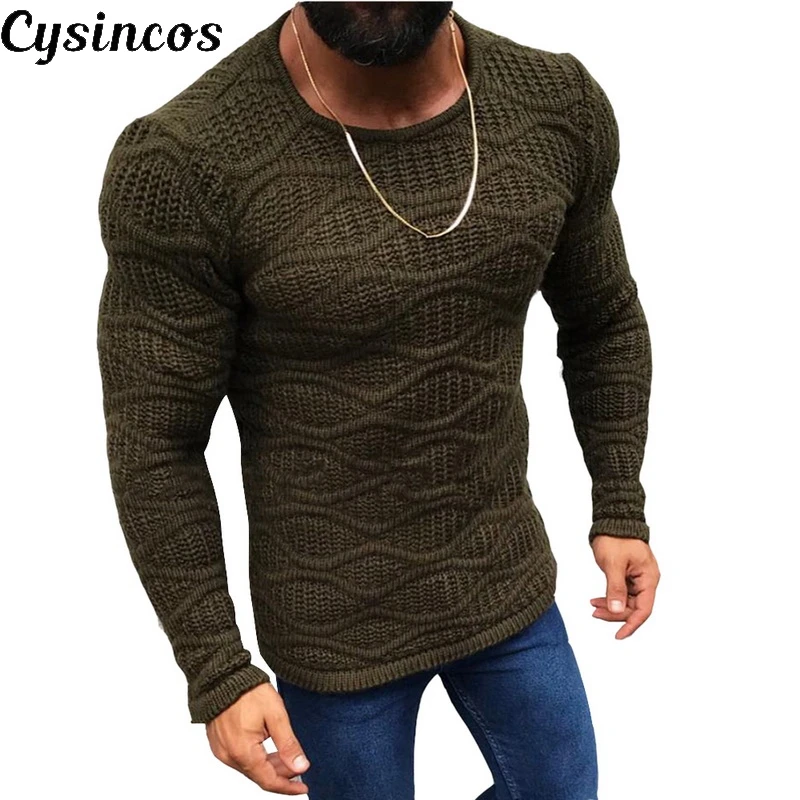 

CYSINCOS 2019 New Autumn Winter Men'S Casual Solid Color Round Neck Slim Fit Knitted Pullover Long-Sleeved Thin Sweater