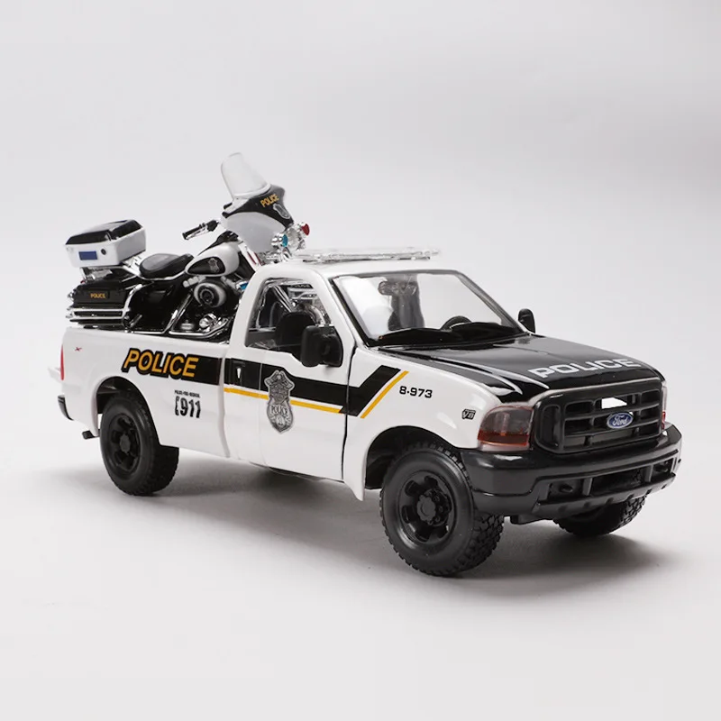 Лучшие продажи 1:24 F350 полицейский пикап+ Harley-Motor модель сплава, моделирование литья под давлением модель, коллекция подарков