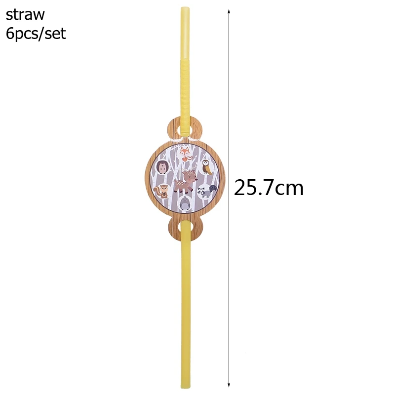 B07-straws Животные тема одноразовая посуда мультфильм енот лиса с рисунком ежа посуда для Детские сувениры на день рождение вечерние ОБЕДЕННЫЕ принадлежности - Цвет: B07-straws