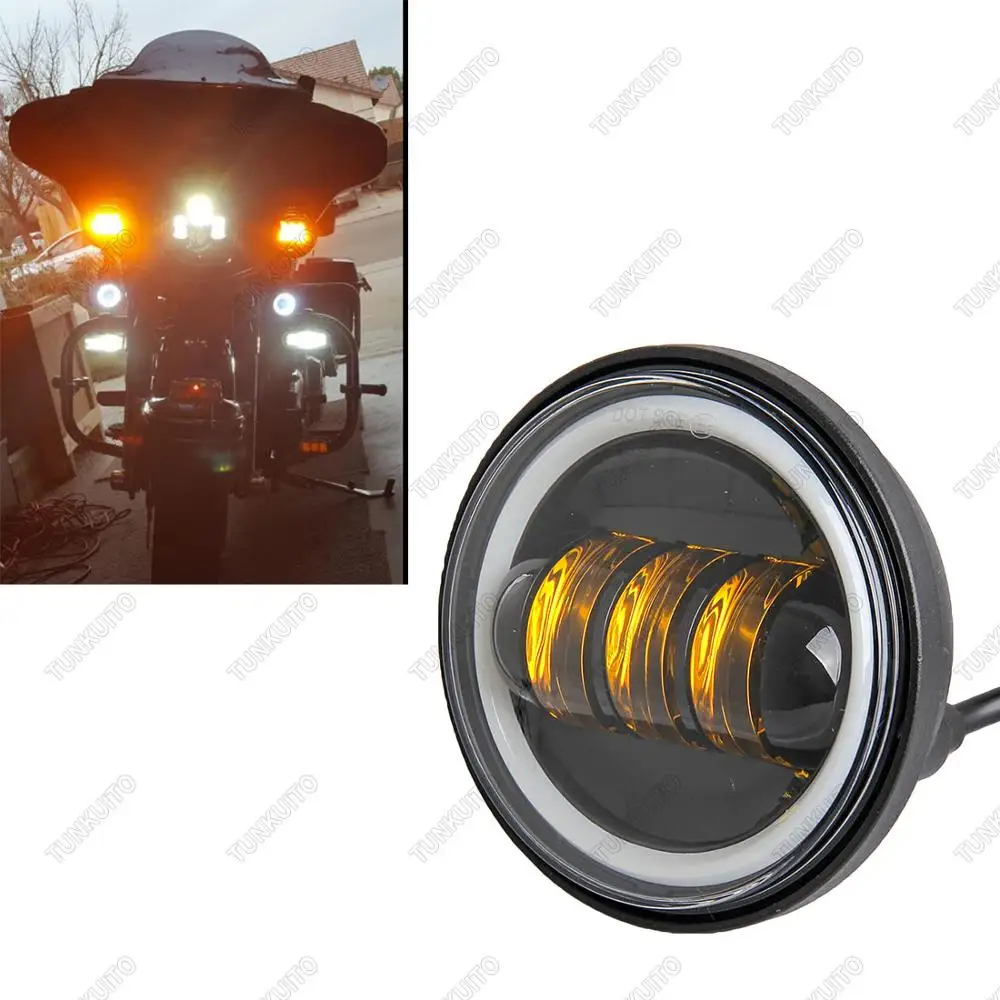 

Black 4-1/2" 4.5 inch LED Fog Light Passing Driving Lamp DRL 30W with angel eyes Fog Lamp for Harley Davidson Motorcycles