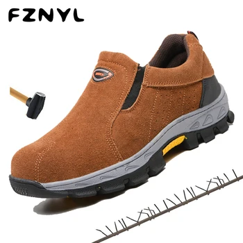 

FZNYL 2020 Top Quality Slip-On Safety Shoes Men Women Anti-smashing Anti-puncture Steel Toe Insole Work Boots Big Size 36-45