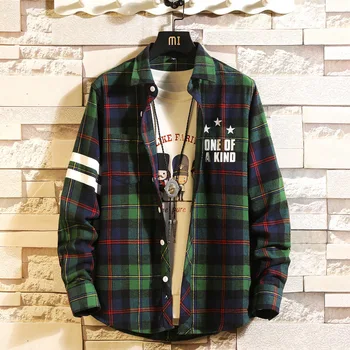 

Plaid Men Long Sleeve Shirt Loose Japanese Streetwear Punk Fashion 2020 Casual Spring Autumn Plus Asian Size M-5XL