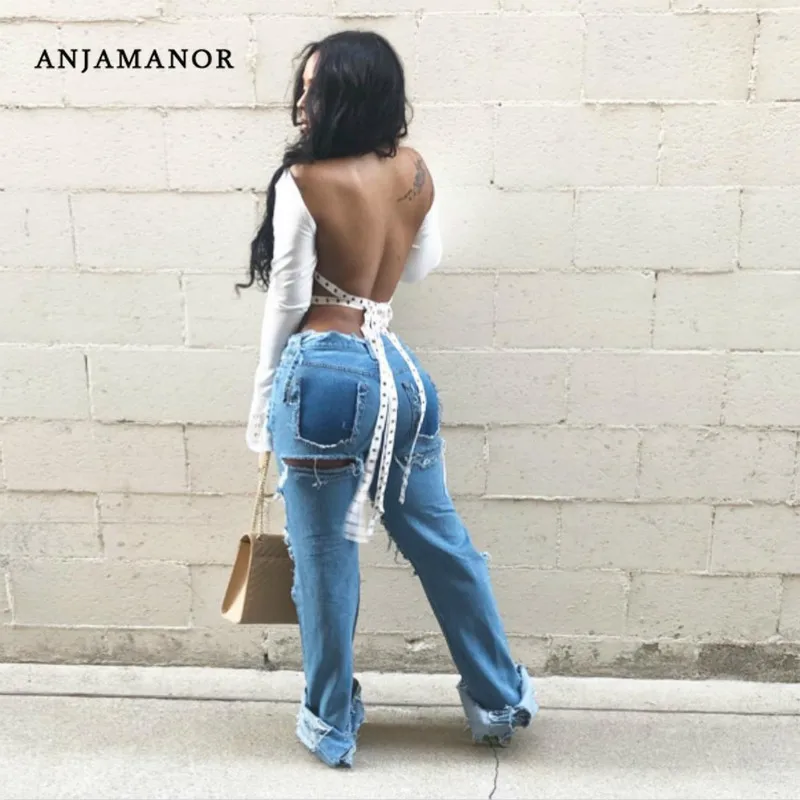 ANJAMANOR Sexy Backless Blouses Casual Women Tops Open Back Lace Up Flare Sleeve White Plus Size Ladies Shirts D27-BI18 ANJAMANOR Sexy Backless Blouses Casual Women Tops Open Back Lace Up Flare Sleeve White Plus Size Ladies Shirts D27-BI18