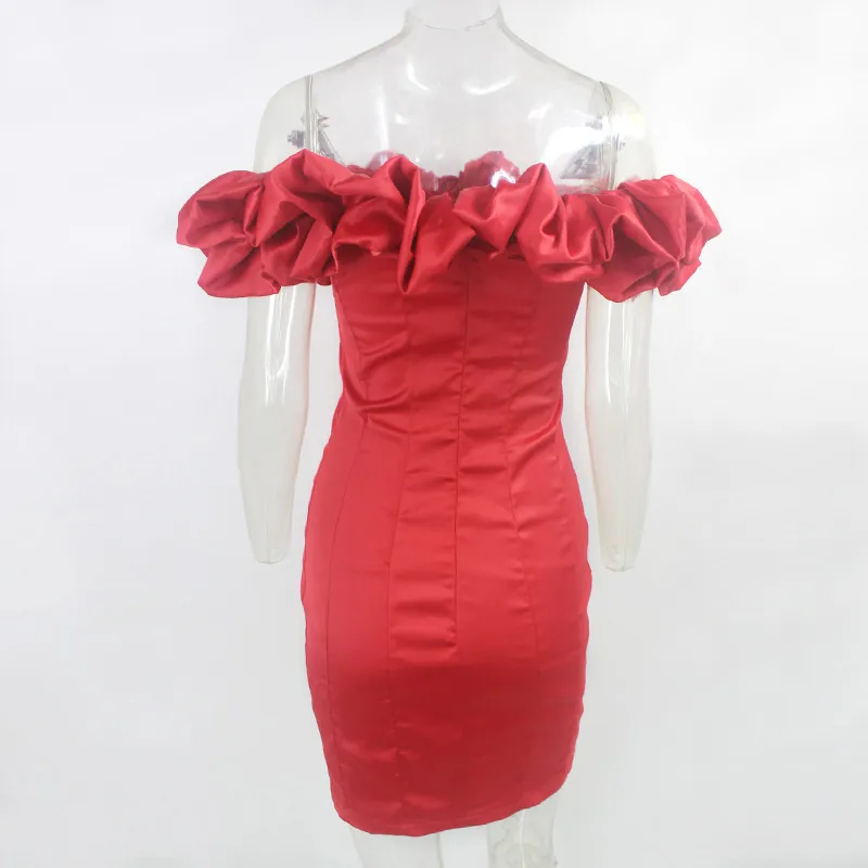 Feditch Satin Ruffles Sleeve 2020 Summer Dress Backless Strapless Bodycon White Dress Short Sexy Party Dress Nightclub Vestidos