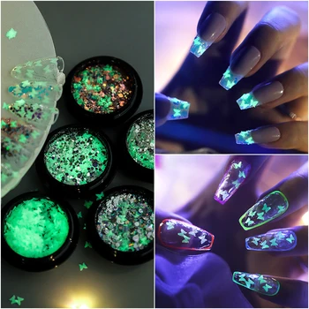 

1 Box Luminous Effect Butterfly Nail Art Sequins Holographics Glitter Flakes 0.5g DIY Nail Art Decoration