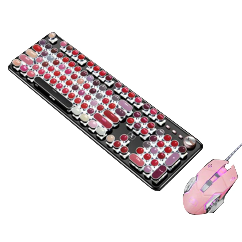 HOT-Mechanical Gaming Keyboard Typewriter Keyboard Waterproof Wired Keyboard Palette 104 Keys Metal Panel Round Keycaps