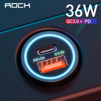

ROCK Metal Quick Charge 4.0 36W QC PD 3.0 Car Charger for Samsung S10 9 Fast Car Charging for Xiaomi iPhone Type C PD