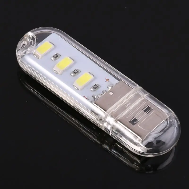 New Portable Keychain USB Power 3 LED White Night Light U Disk Shape Lamp Cover