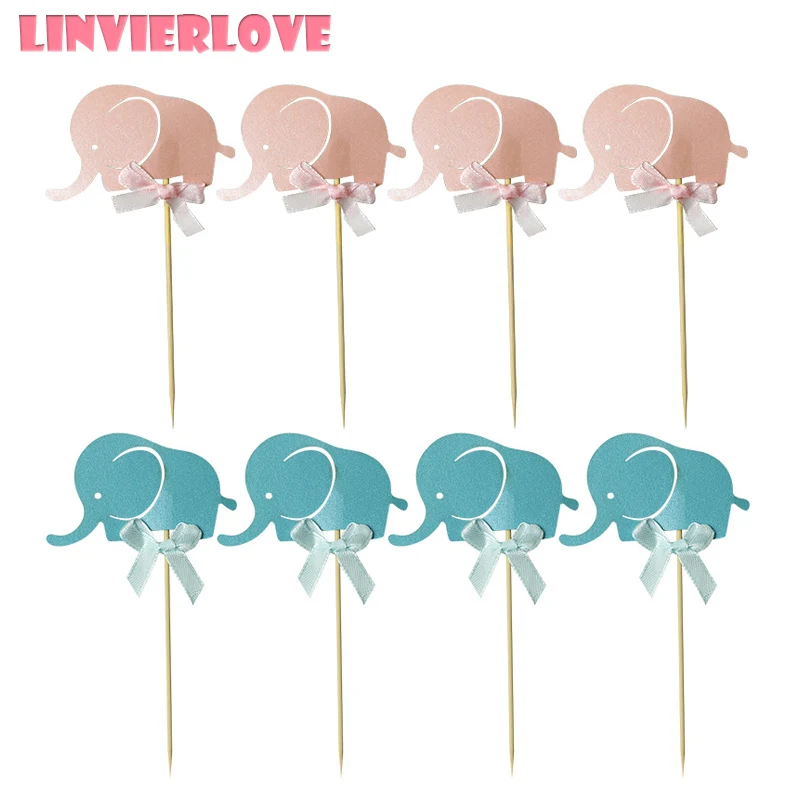 LINVIERLOVE 10 шт. синий розовый слон капкейк Топпер медиаторы для детей Детский День