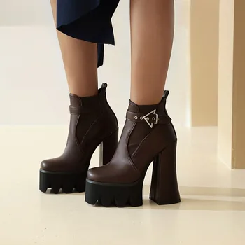 

High-heeled Boots For Women 2020 Fashion Women's Waterproof Platform Round Toe High Heel Ankle Boots Bottes Femme Wholesale