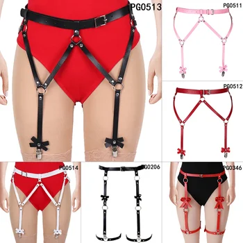 

Pu Leather Harness Bow Garter Cage Waist Stocking Suspender Belt Fetish Harajuku Gothic Plus Size Adjust Sexy Lingerie Body Cage