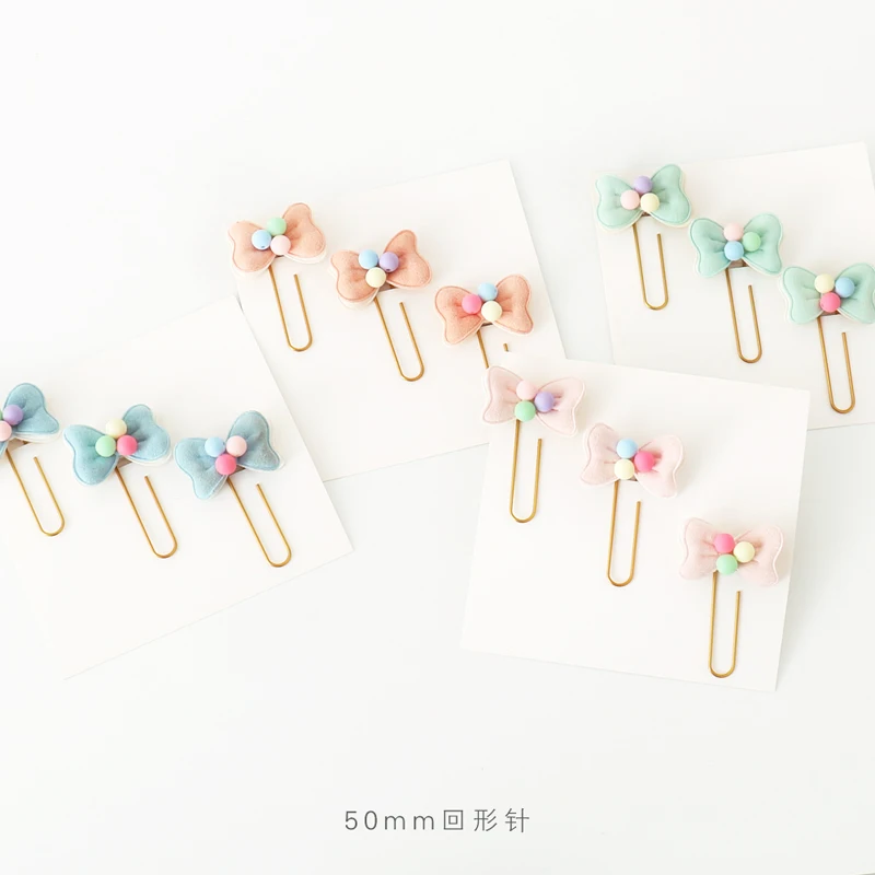 3pcs Size L 60mm X 40mm Fabric Decoration Bow Paper Clip Cute Girl Bookmarks Clips Note | Канцтовары для офиса и дома