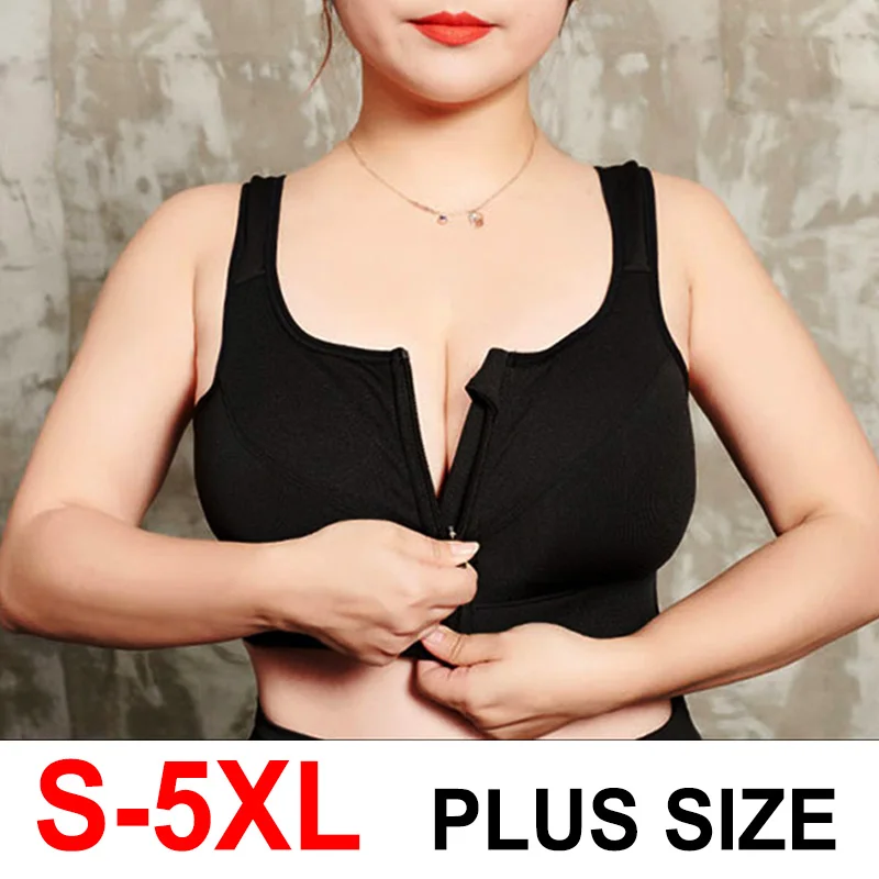 Crop 4XL 5XL Hot Sports Top Front Zipper Sport Bra Big Lady Push Up  Brassiere BH Sportswear Women Sleep Bra Wire Free Plus Size