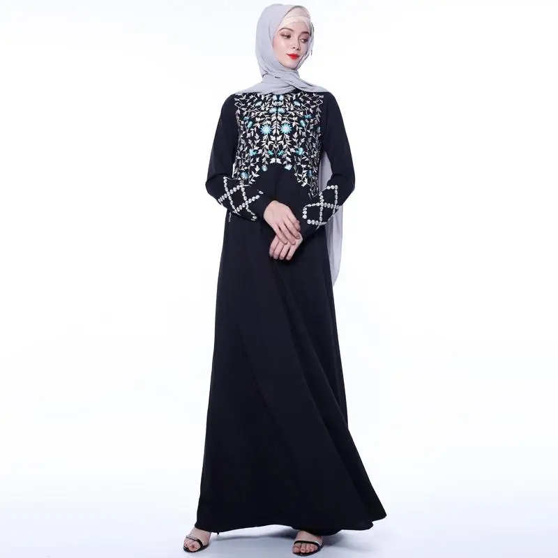 Abaya вышивка Дубайский мусульманский женское длинное платье-Кафтан Вечерние халаты Jilbab Коктейльная Исламская одежда Арабская Турция