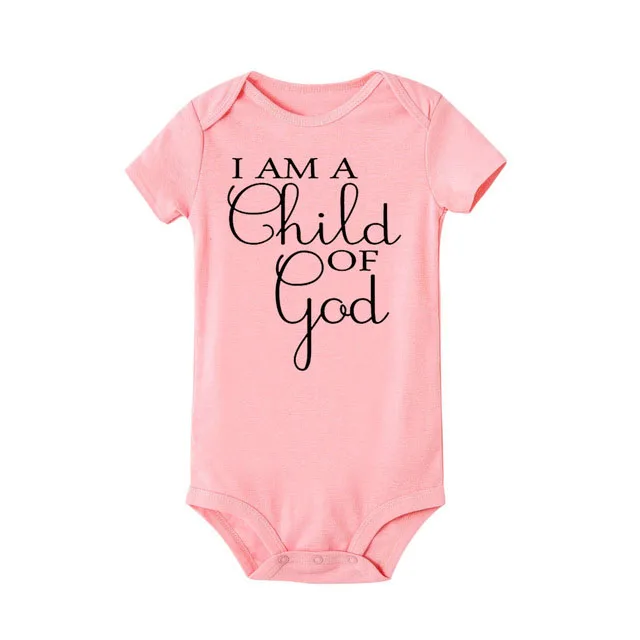Детский хлопковый комбинезон с короткими рукавами и надписью «I Am a Child of God» для новорожденных девочек и мальчиков, боди, одежда для малышей - Цвет: Розовый