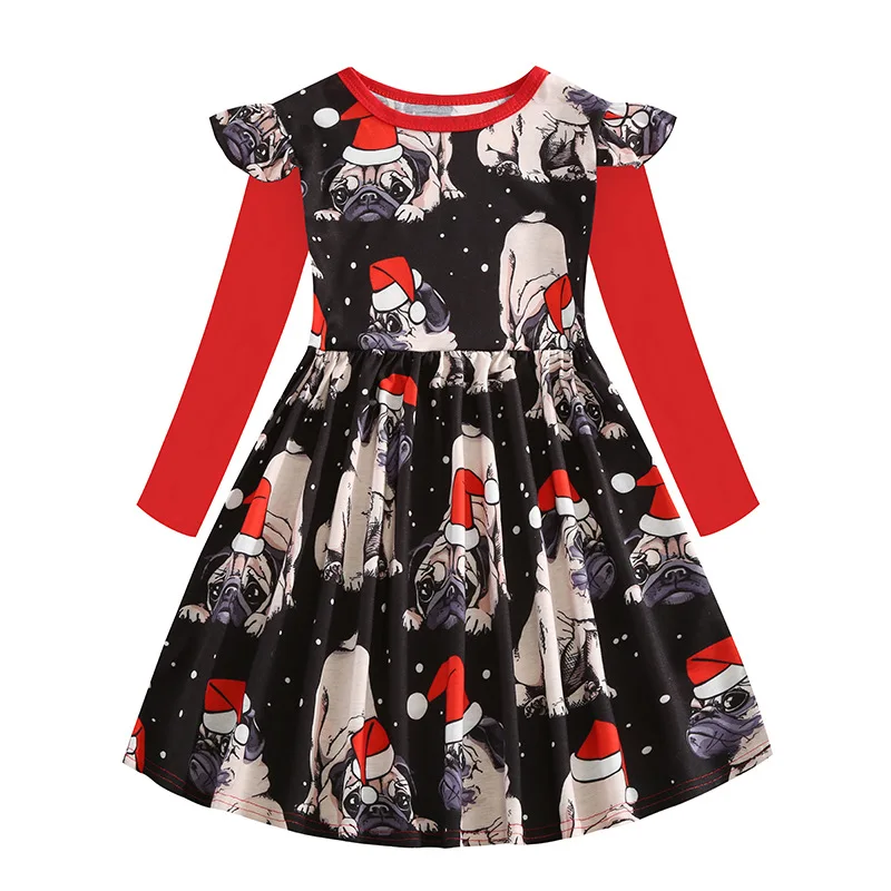 Рождественское платье для маленьких девочек; платье принцессы с героями мультфильмов; Милые Детские платья с рукавами-рюшами и единорогом для девочек; вечерние платья