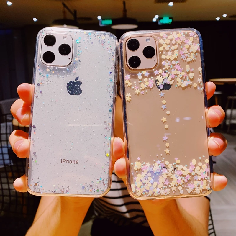 Для iPhone 6 6s 7 8 Plus 10 X XS XR 11 Pro Max Bling блестящая Звезда в горошек блестки мягкий
