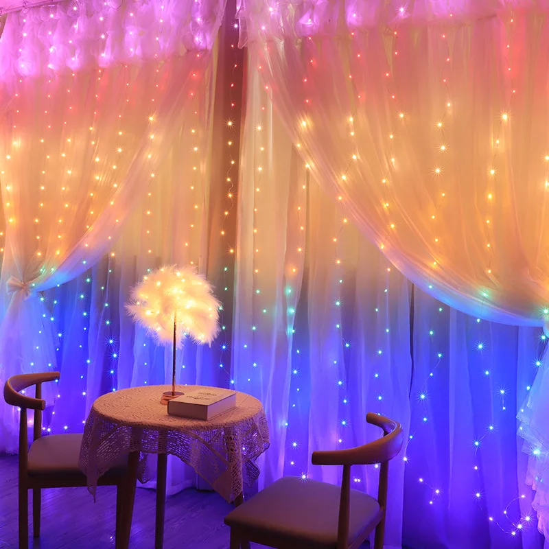 US $11.50 3M Rainbow Curtain Light LED String Garland Fairy Icicle Decorative Lights For Christmas Party Bedroom Wall Wedding Window Decor