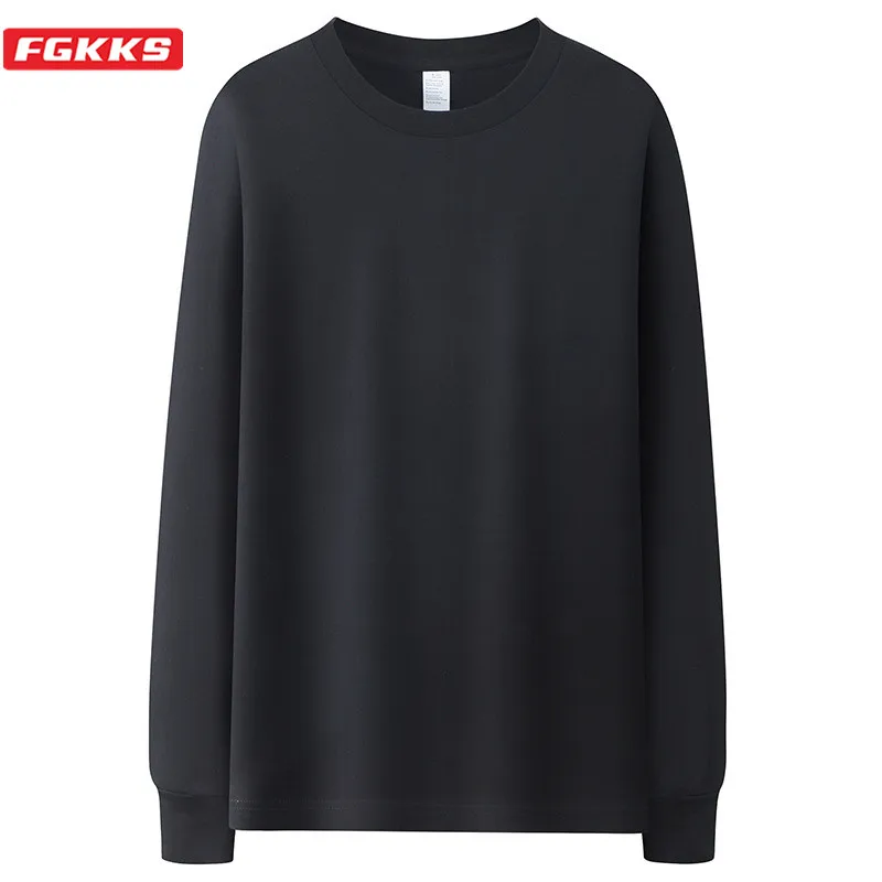 

FGKKS Brand Men Fashion T-Shirt Men's Long Seeve High Street T Shirt Spring Autumn Multiple Volour O-Neck T Shirts Male