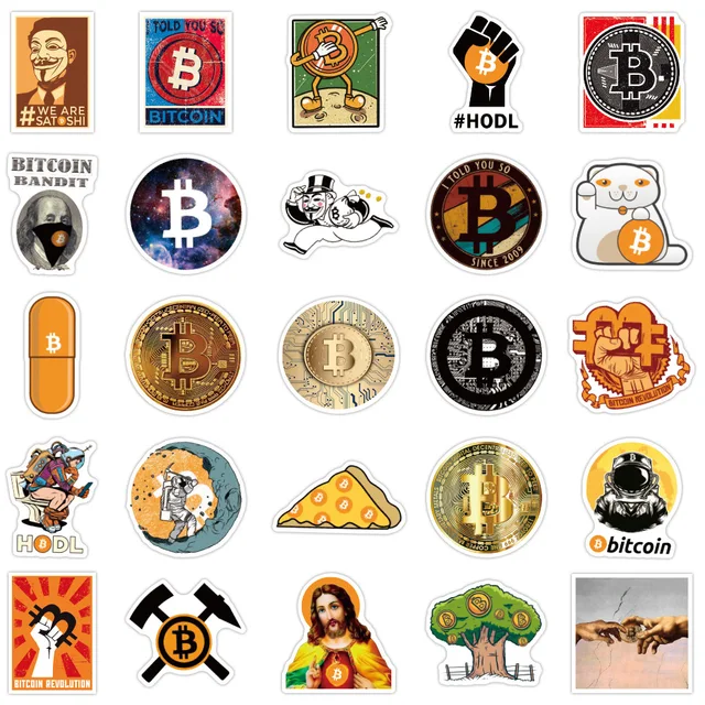 50pcs/set Cartoon Bitcoin Encrypted Virtual Currency BTC Stickers For Helmet Kid Diy Laptop Mixed Skateboard Luggage Case 6