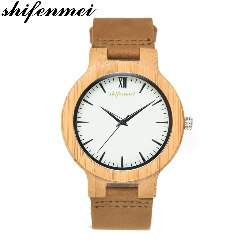 

shifenmei S2144 women Watchs fashion Quartz Leather strap simple bamboo watch Masculino feminino Relogio Men Wrist Clock