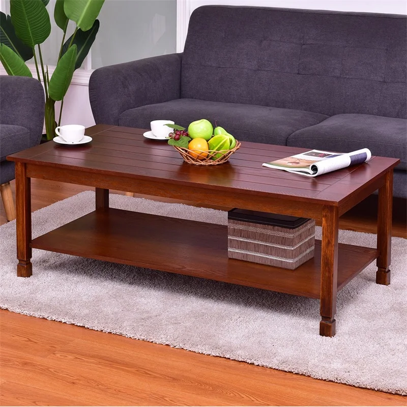 Simple Modern Rectangular Wood Cocktail Coffee Table with Storage Bottom Shelf Painted Finish Durable Walnut Wood Top HW56278 Simple Modern Rectangular Wood Cocktail Coffee Table with Storage Bottom Shelf Painted Finish Durable Walnut Wood Top HW56278