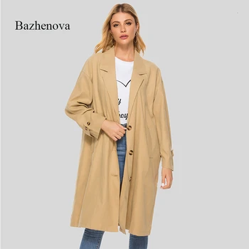 

Bazhenova women Streetwear Windbreaker woman solid color suit collar loose elegant coats ladies all-match coat girls sexy R240