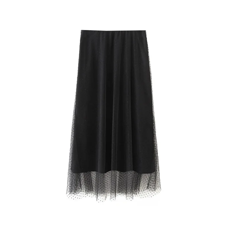 

Australia Non-mainstream Design Retro Black And White with Pattern High-waisted Slimming Tulle Mid-length Skirt WOMEN'S Dress Ne