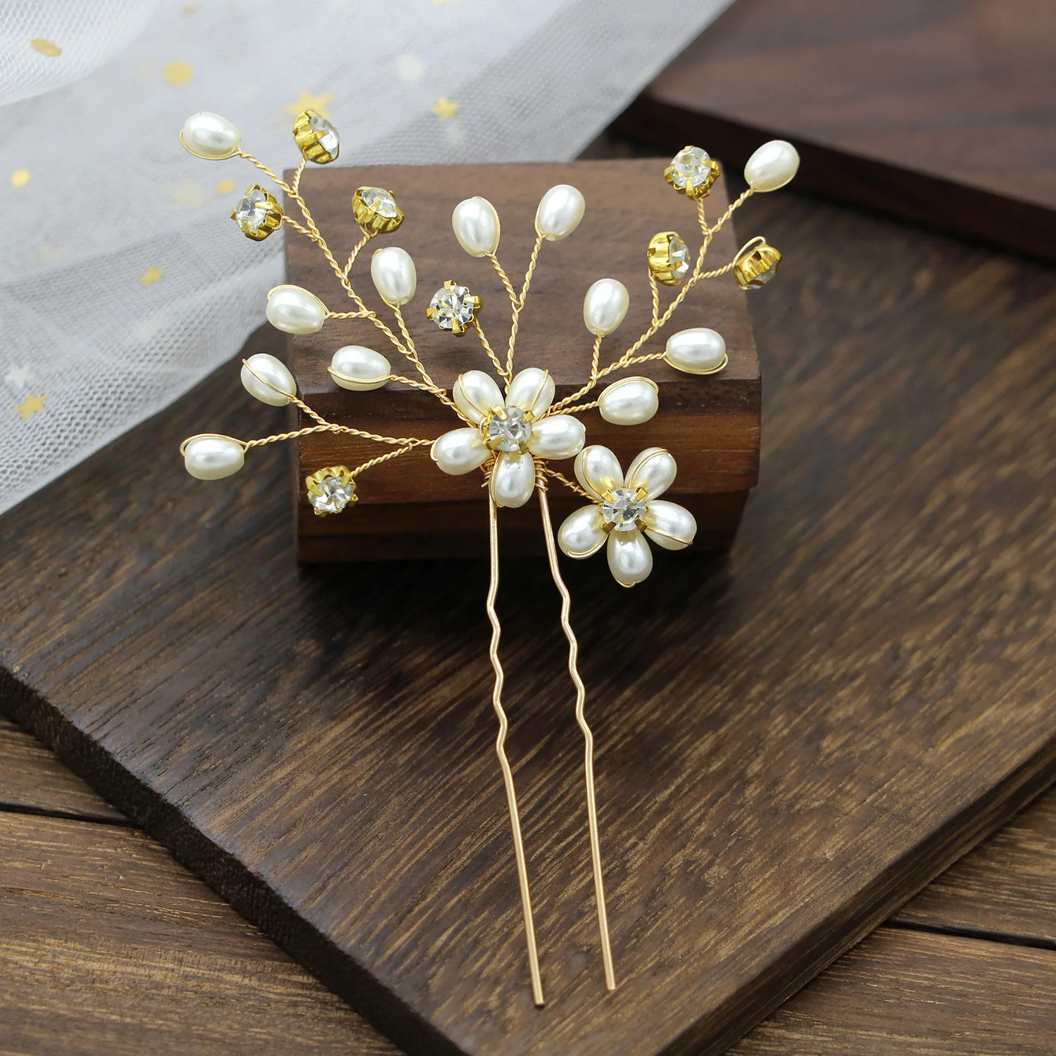 Bride Handmade Hair Accessories Pearl Flower Crystal System Pin Hairpin Headdress Accessories Hair Accessories