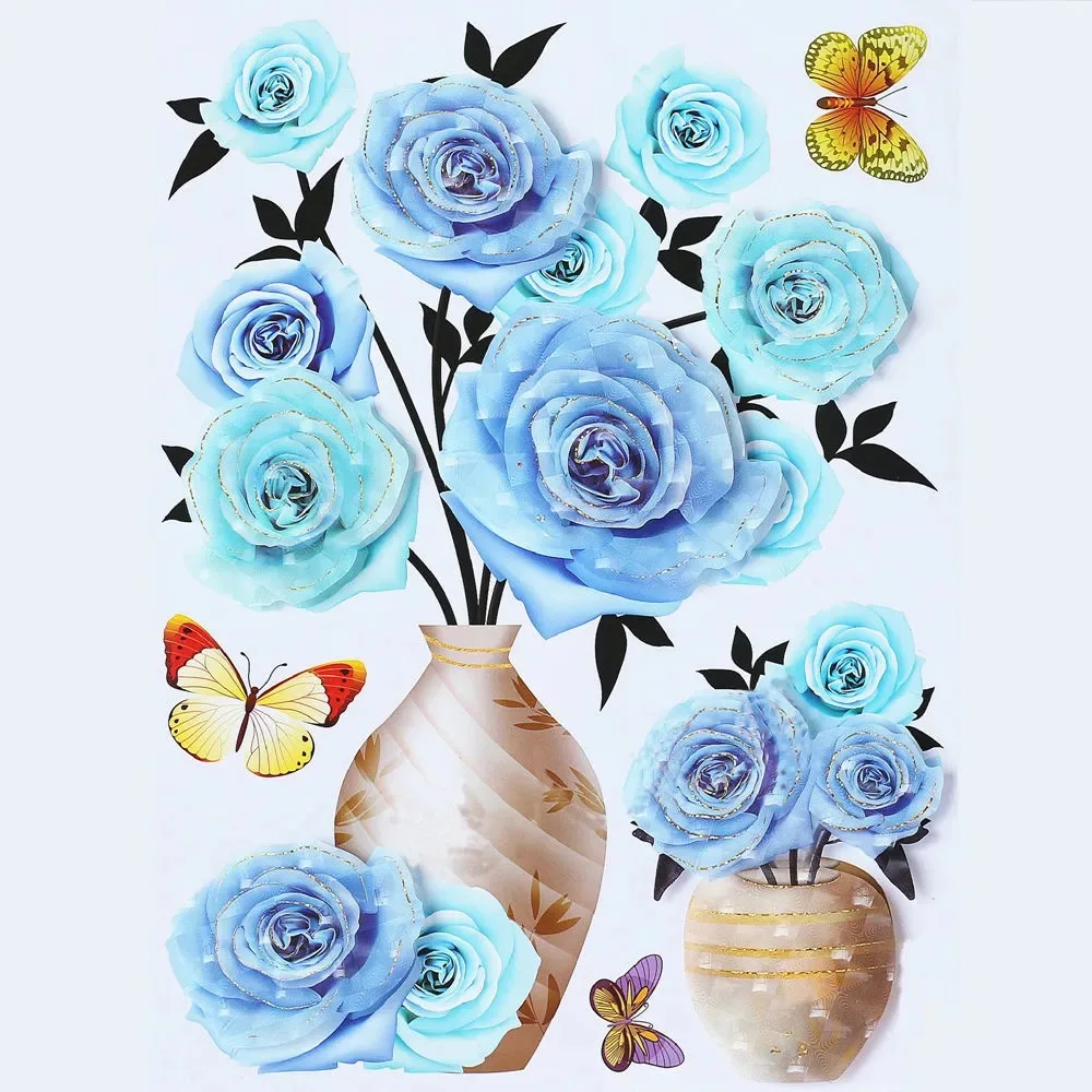 3D simulation rose flower sticker stereo simulation vase wall sticker home background decoration waterproof self-adhesive