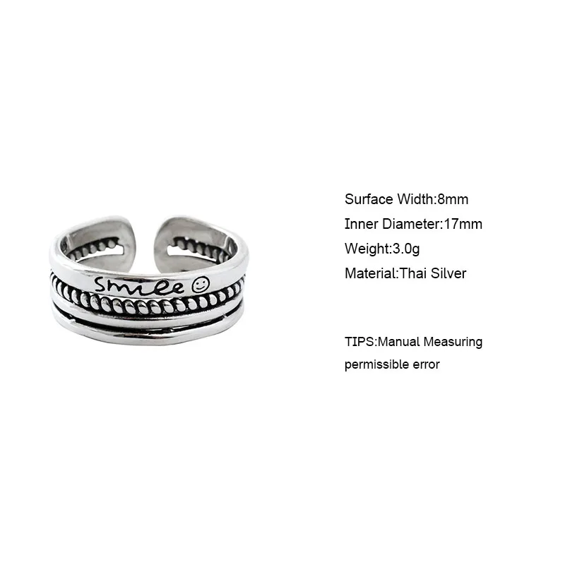 ANENJERY простые серебряные кольца с буквенным принтом улыбающееся лицо, тайские кольца, 925 пробы, серебряные кольца с разноцветными слоями, кольца для мужчин и женщин S-R503