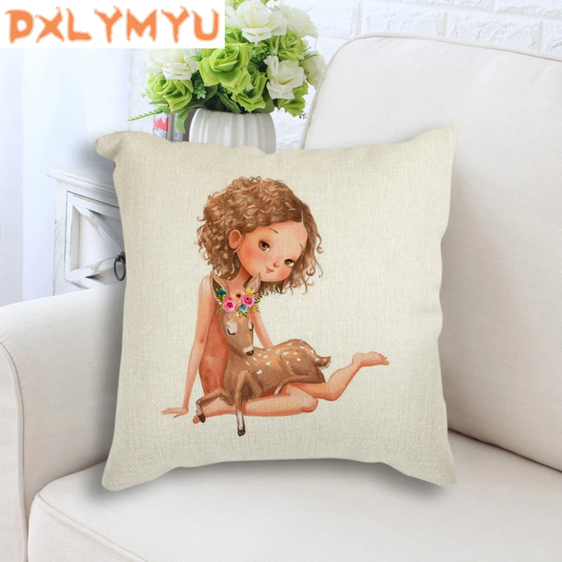 Nordic Style Wing Cartoon Girl Printed Cushion Decorative Pillow Cartoon Mermaid Home Decor Sofa Throw Pillow 45*45cm