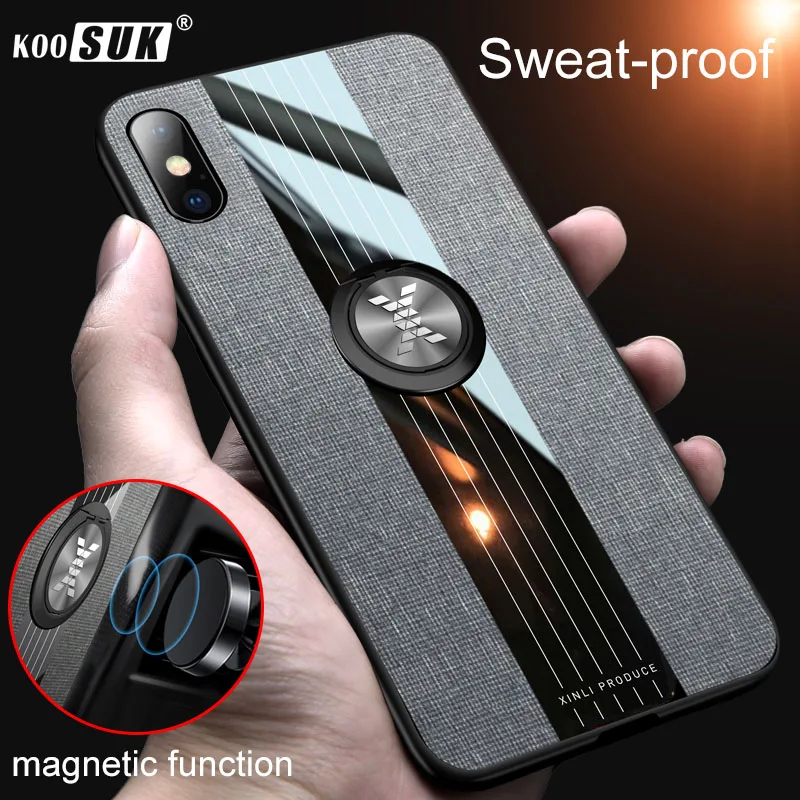 

Koosuk Cloth Phone Case For iPhone X XR XS Max Luxury Car Bracket Ring Sweatproof Shockproof High Quality Hard Back Cover