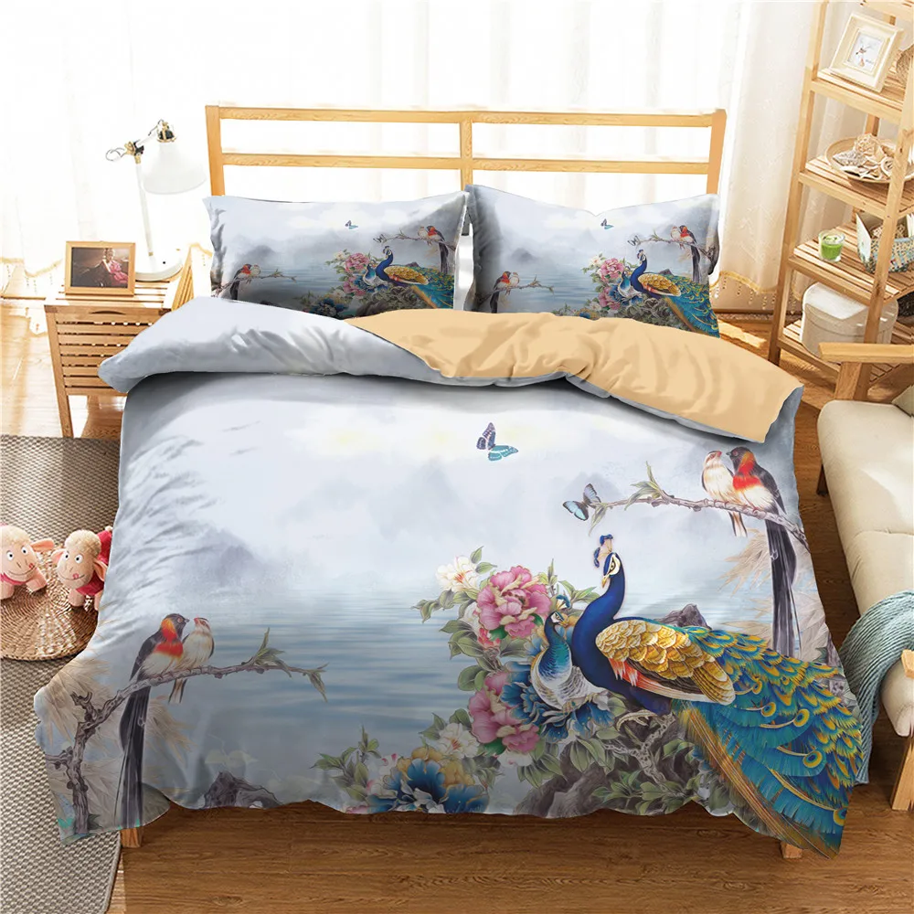 

Bed linens 3D Peahen Printed Bedroom Clothes Duvet Cover Set Home Textiles King Queen Size for Couple