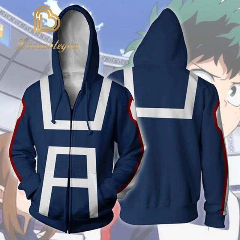 

3D Printed My Hero Academia Zipper Hoodie Men Women No Hero Academia All Might Cosplay Costume Sweatshirt School Uniform Jackets