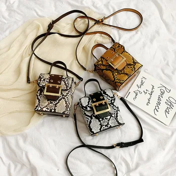 

Cross Border Fashion Contrast Color Hand Bucket Bag Female 2020 Spring New Style Versatile Snakeskin Print Casual Crossbody Bag
