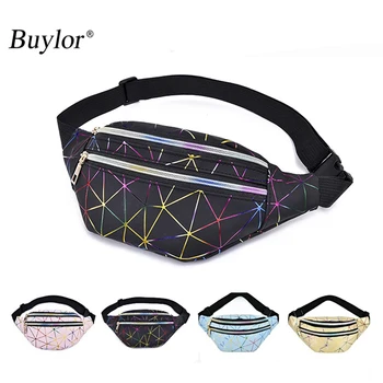 

Buylor Holographic Waist Bags Women Fanny Pack Female Silver Pink Fashion Geometric Banana Belt Bags Laser Chest Phone Pouch