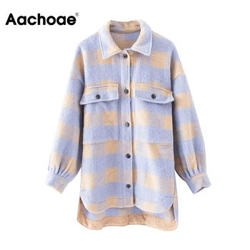Женские Модные клетчатые куртки, пальто с карманами, с рукавом летучая мышь, Свободная Женская куртка с отложным воротником, повседневные ж...