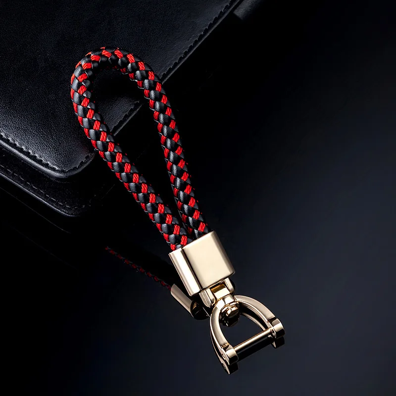 

High-Grade Hand Woven Leather Car KeyChain 360 Degree Rotating Horseshoe Buckle Jewelry Key Rings Holder Genuine Bag Pendant
