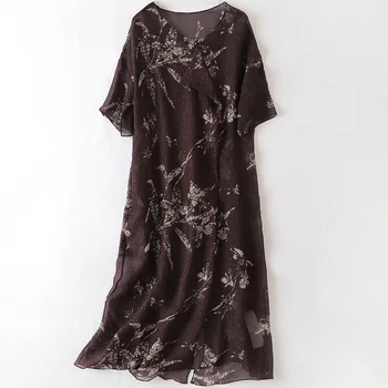 

Luxurious New Simple Printed Silk Loose Dress Elegant Party Casual Large Long Dress Spring Summer 2020 Women's Casual Silk Dress