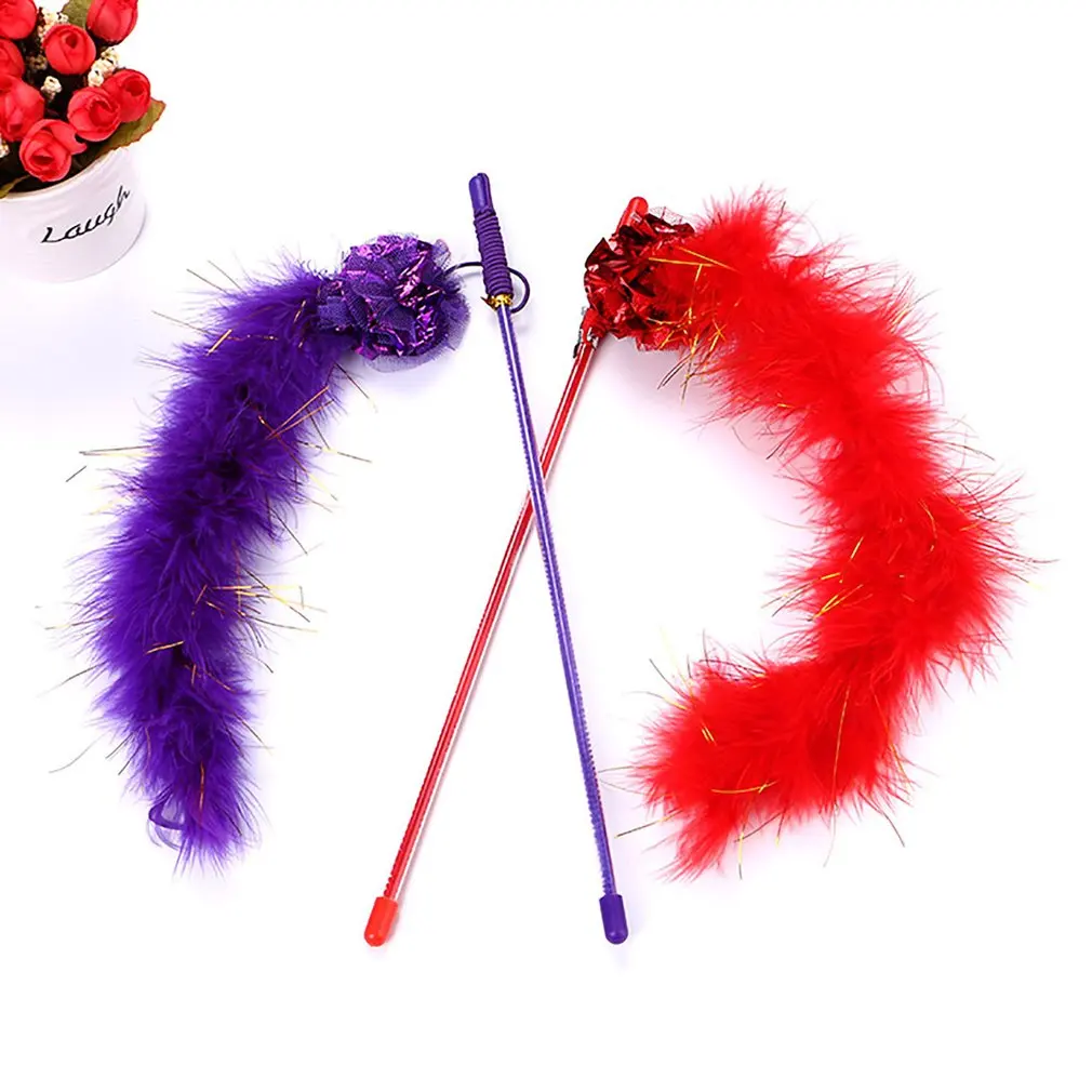 Funny Pet Cat Kitten Toy Cat Rod Teaser Feather Rod Short