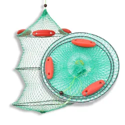 Fishing Net Cage Landing Net Float Tackle Foldable Crab Fish Crawdad Shrimp Fishing Bait Trap Dip Net Cage