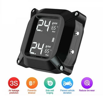 

Motorcycle Tpms Wireless Tire Pressure Temperature Monitoring System Lcd Sn USB Quick Charge with 2 External Sensors