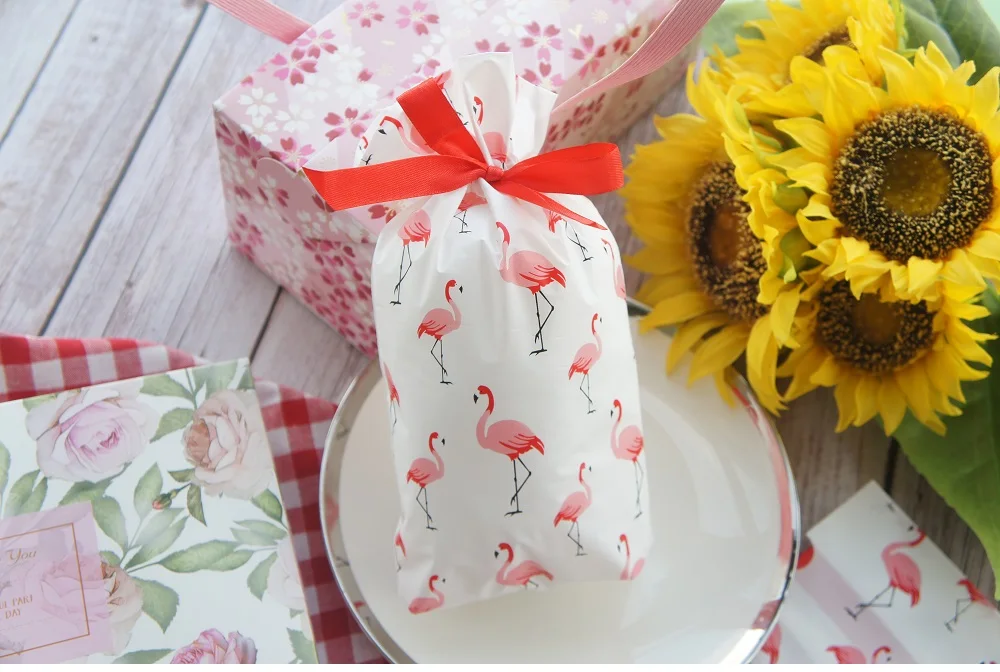 23.5*14.5cm 50pcs Flamingo Design Bag As Cookie Snacks Jam Wedding Favor Gift Party Decoration Birthday Plastic Packaging Bags