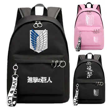 

Attack on Titan Backpack School Book Bags girl group Mochila Travel Bag Laptop Ribbon Ring Circle Backpack Pink Black