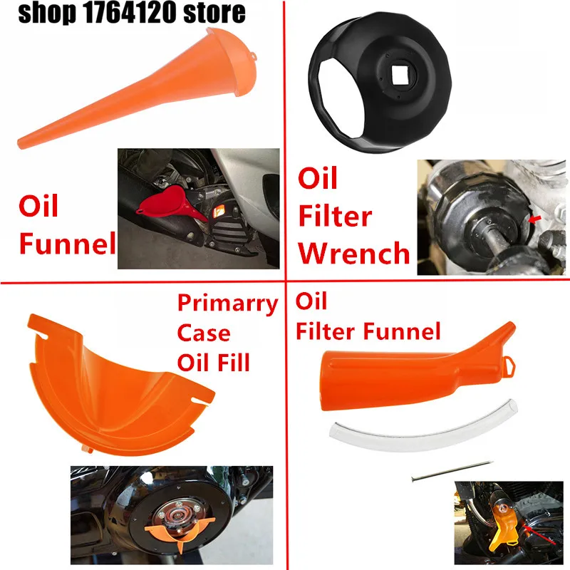 

Crankcase Fill Funnel Primary Case Oil Fill Oil Funnel Set with Oil Filter Cap Wrench For Harley Dyna Sportster Touring Softail