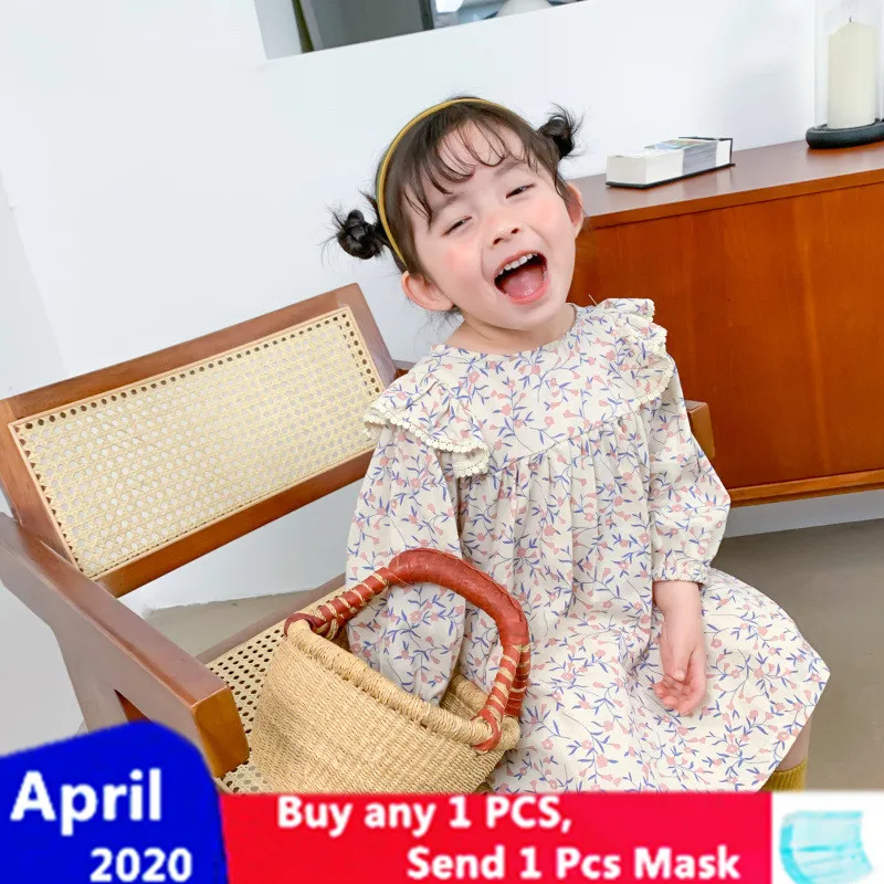 

XINI MOMMY 2020 Spring Autumn Korean version of the long-sleeved floral dress Cotton princess dress baby girl clothes Y289