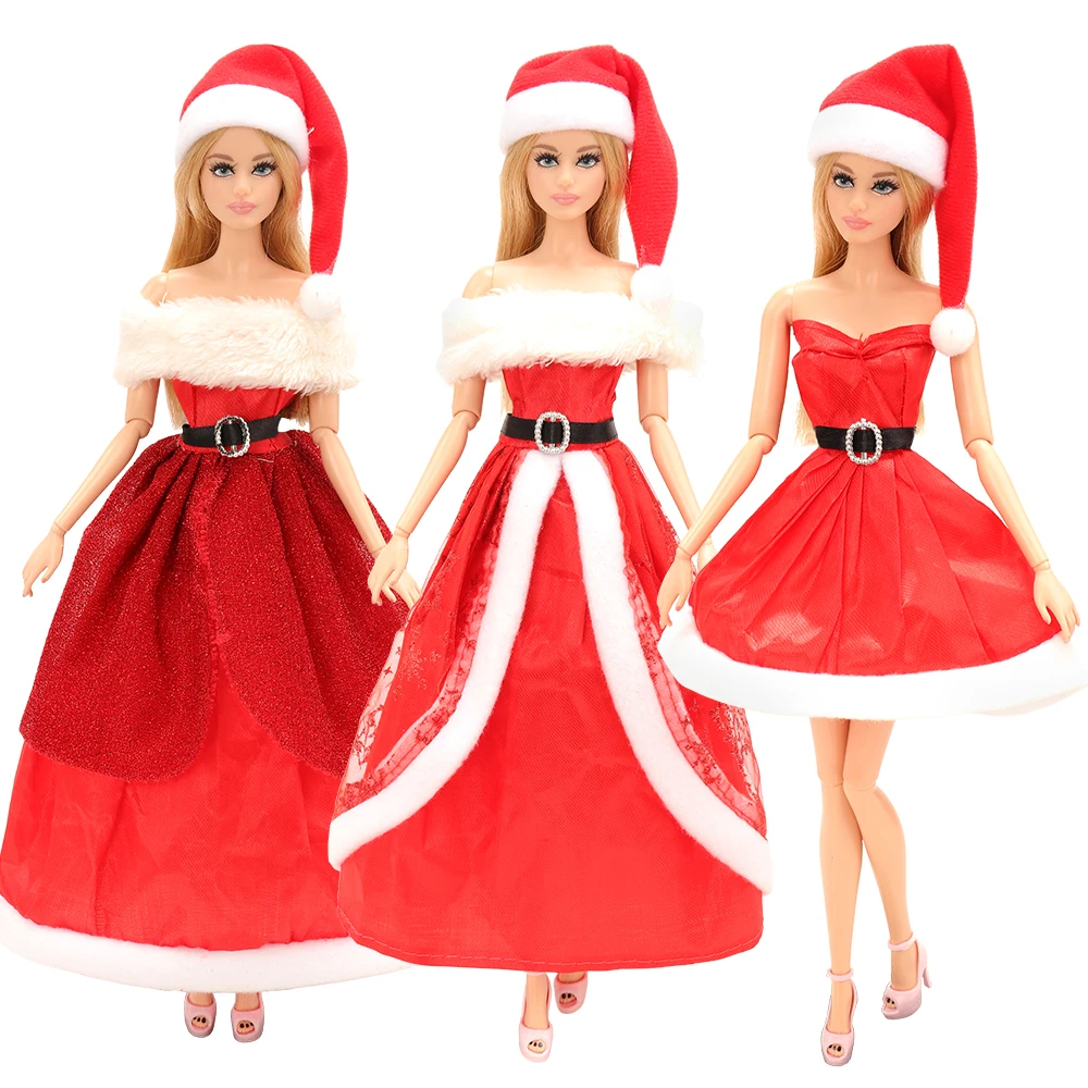 Новинка, высокое количество, три стиля, случайное рождественское платье, наряд, красная шляпа, одежда, вещи, аксессуары для игры Барби, сделай сам, подарок на год