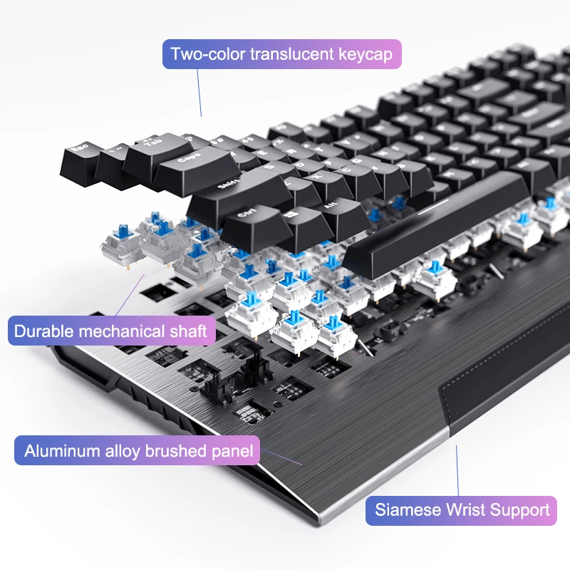 Проводная Механическая клавиатура, поддержка запястья, игровая клавиатура, светодиодный, с подсветкой, USB 104, колпачки, Teclado mecanico, для компьютера, геймера, клавиатура